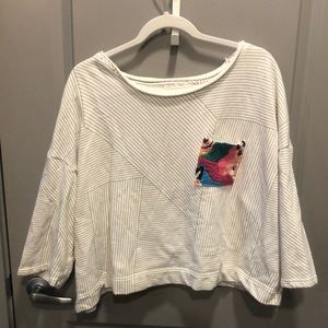 Anthropologie Cropped Boxy Sweatshirt with Statement Pocket, Size Large